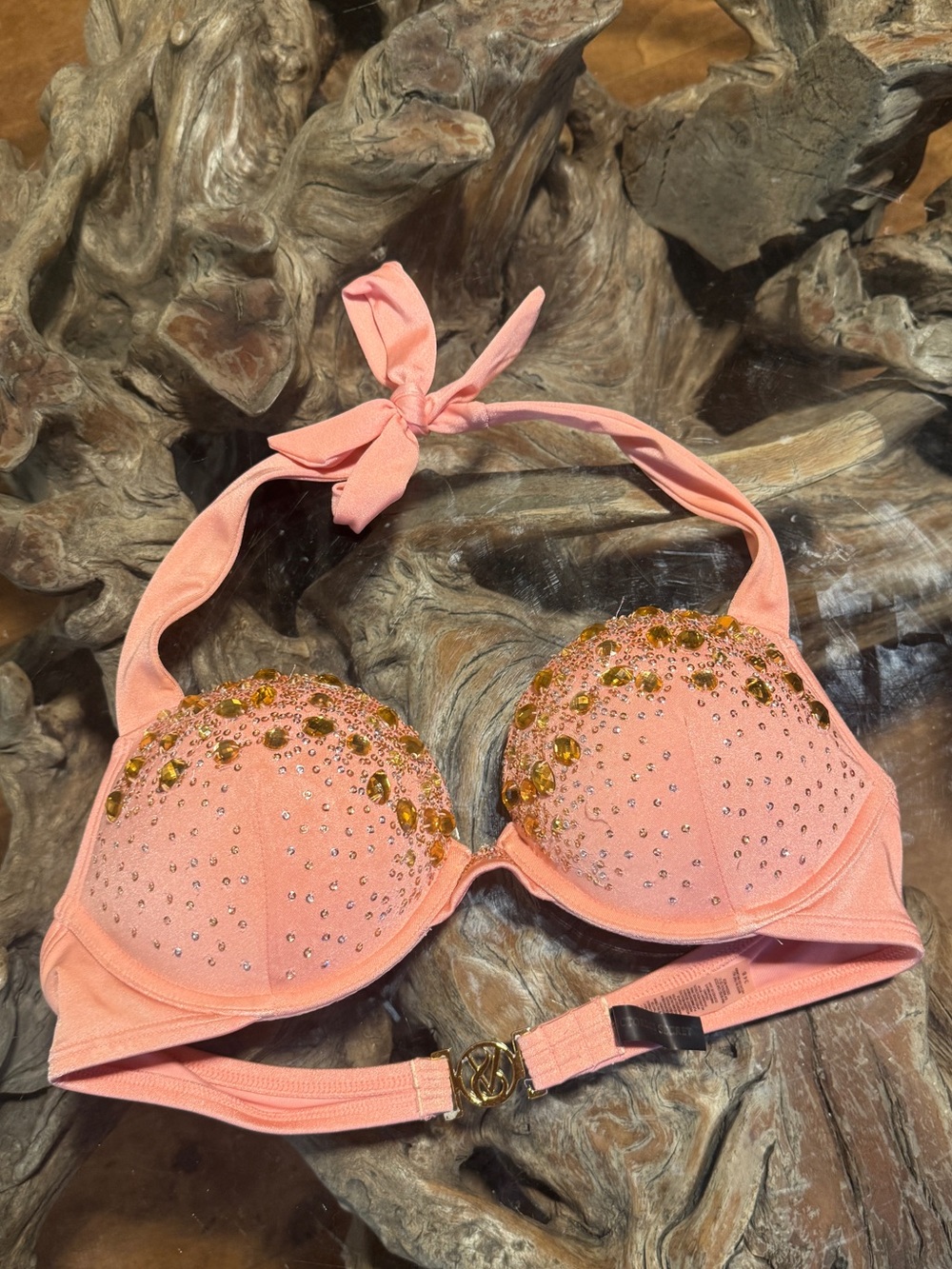 Victoria's Secret Pink Embellished Halter Push-Up Bra with Gold Accents